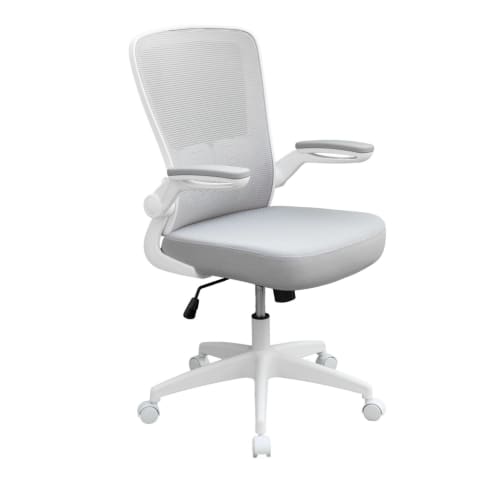 Boss Deluxe Task Chair with Flip-Up Arms, Gray Mesh with White Frame